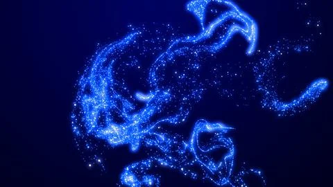 3d render. Blue sparkles glisten and shine, swirling in a viscous liquid Stock Illustration