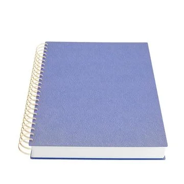 3D render of a blue spiral notebook on a white background Stock Photos