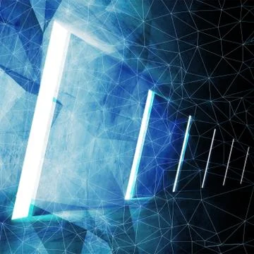 3d render, blue toned abstract empty concrete interior background Illustrazione stock