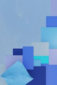 3d render of blue toned rectangles and crumpled note. イラスト素材
