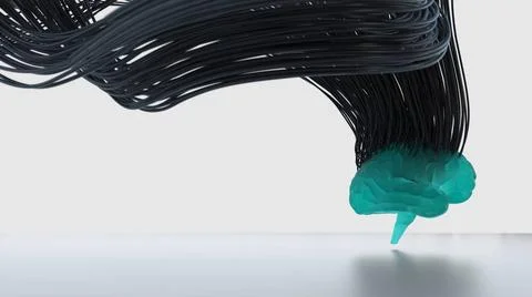 3d render of blue transparent human brain connected with wires on white ba... Foto stock