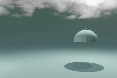 3d render of blue umbrella and looming storm clouds 스톡 일러스트