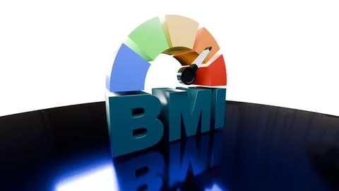 3D render of BMI body mass index colorful gauge isolated on white Stock Illustration