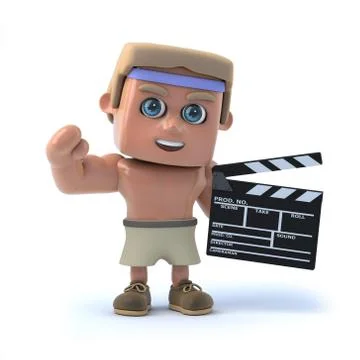 3d render of a bodybuilder with a clapperboard. Stockillustratie