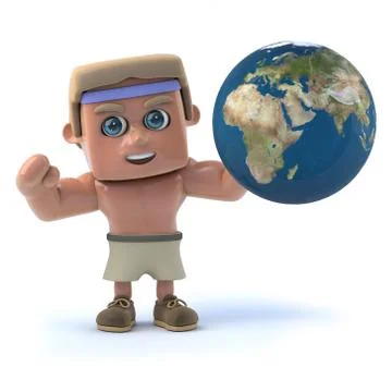 3d render of a bodybuilder holding a globe of the earth. Stock Illustration
