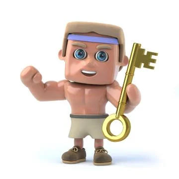 3d render of a bodybuilder holding a gold key. Stockillustratie