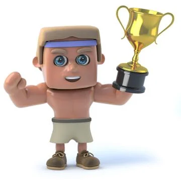 3d render of a bodybuilder holding a gold cup. Stockillustratie