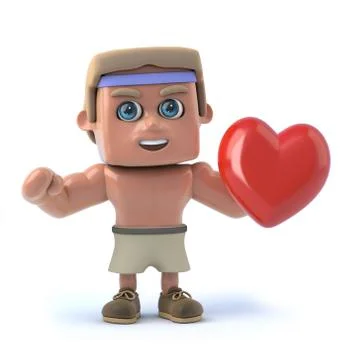3d render of a bodybuilder holding a red heart. Stockillustratie