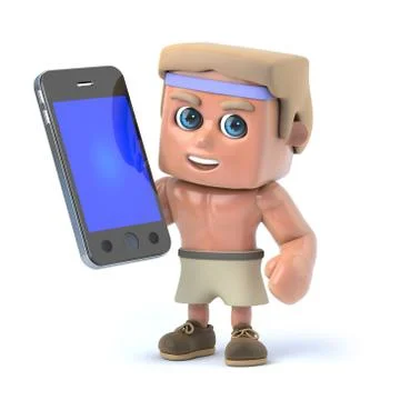3d render of a bodybuilder holding a smartphone. Stock Illustration
