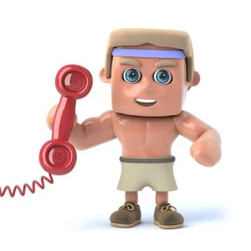 3d render of a bodybuilder holding a telephone handset. Stock Illustration
