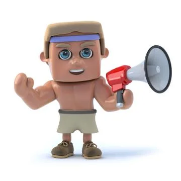 3d render of a bodybuilder using a megaphone Stock Illustration