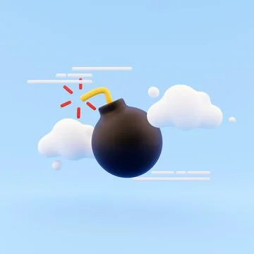 3D render bomb icon with cloud on blue background. 3D rendering bomb icon on Illustrazione stock