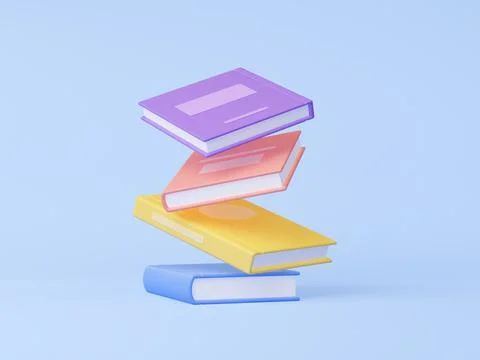 3d render books fly or fall on blue background. Stock Illustration