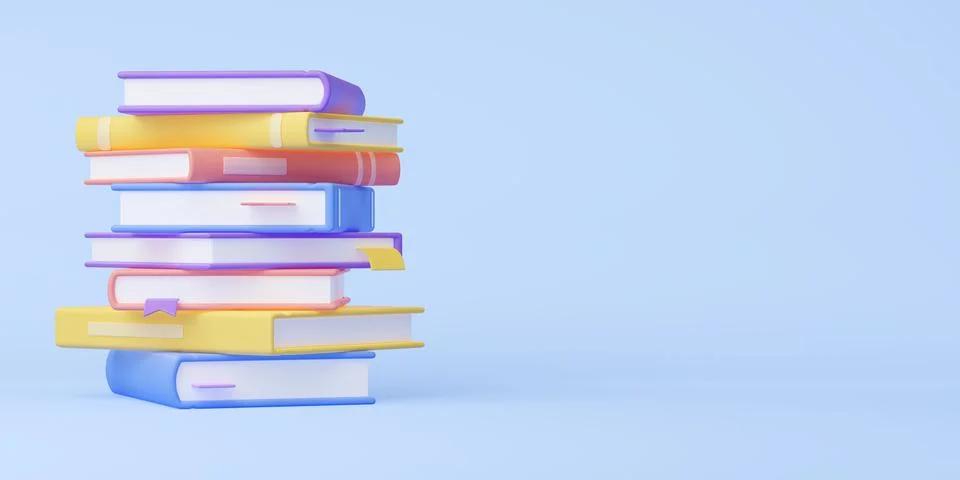 3d render books stack on blue background, reading 스톡 일러스트