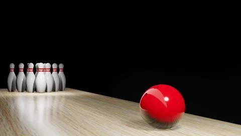 3d render of a bowling with skittles and a ball. 스톡 일러스트