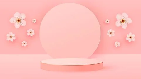 3d render of a box podium with spring flowers. Bright pastel podium or pedestal Stock Illustration