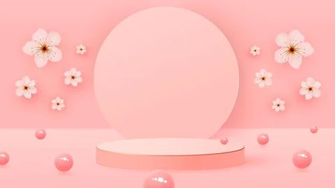 3d render of a box podium with spring flowers. Bright pastel podium Stock Illustration