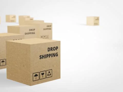 3d render of boxed with dropshipping text on it. Modern online sales model Stock Illustration