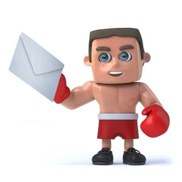 3d render of a boxer holding an envelope Stock Illustration