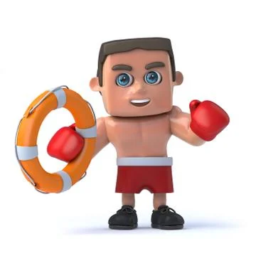 3d render of a boxer holding a life ring Stockillustratie