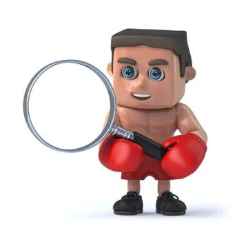 3d render of a boxer holding a magnifying glass Stockillustratie