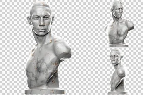 3D render of a boxer statue with stone texture and gold accents. Ideal for sp Illustrazione stock