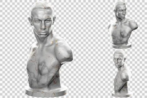 3D render of a boxer statue with stone texture and gold accents. Ideal for sp Stock Illustration
