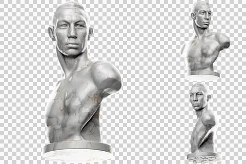 3D render of a boxer statue with stone texture and gold accents. Ideal for sp Stock Illustration