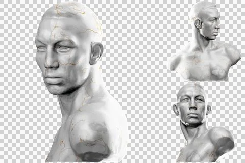 3D render of a boxer statue with stone texture and gold accents. Ideal for sp Stock Illustration