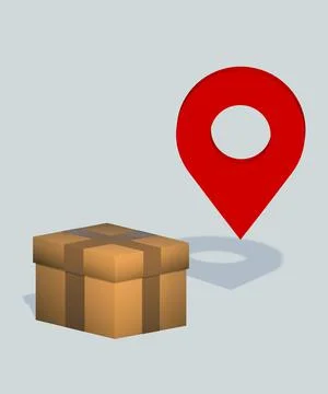 3D render of boxes and geolocation icons. Delivery of goods concept. Stock Illustration