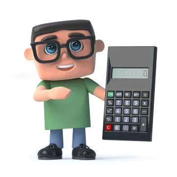 3d render of a boy wearing glasses holding a calculator 스톡 일러스트