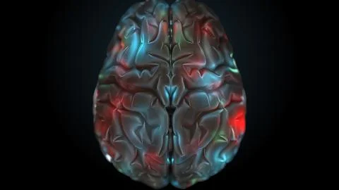 3d render of brain with bright and lighted up zones. Surface of brain is high 스톡 일러스트