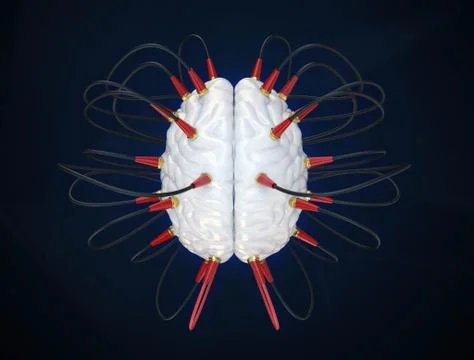 3D render a brain connected to a network Stockillustratie