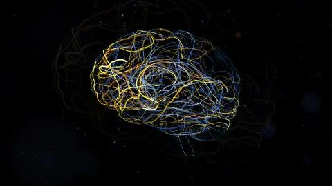 3d render of brain form with a lot of particles. Particles follow brain surfa Stock-Illustration