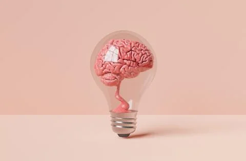 3d render of brain in light bulb Stock Illustration