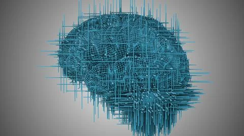 3D render of brain simulated Artificial neural network  Stock Illustration