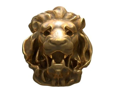 3D render of brass Lion head isolated on white Stock Illustration