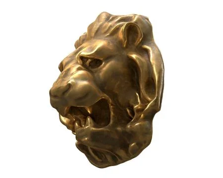 3D render of brass Lion head isolated on white Stock Illustration