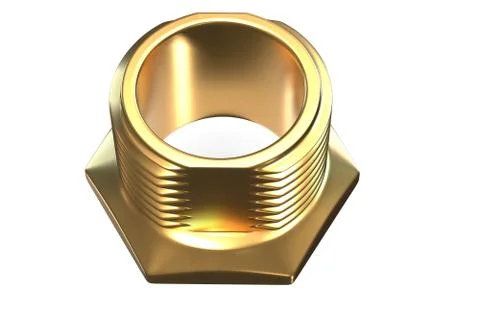 3D render of Brass Threaded Fitting on white background Illustrazione stock