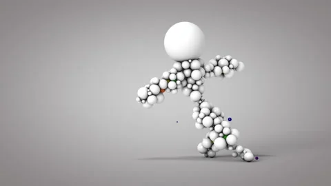 3D render of a breakdancing figure made from explosive particles. Stock Footage 134716479