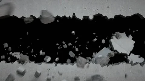 3d render, breaking wall, concrete, destruction, fragments falling, blowing Stock Footage 63451808
