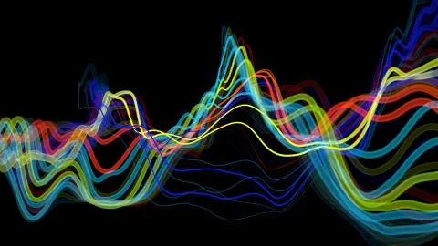 3d render of bright colorful 3d lines. Sound waves concept. Abstract backgrou Stock Illustration