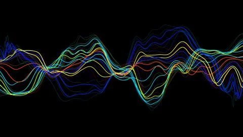3d render of bright colorful 3d lines. Sound waves concept. Abstract backgrou Stock Illustration