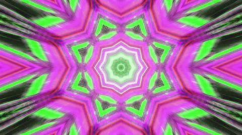 A 3D render of a bright neon hypnotic pattern with a star-like center and exp Stock Illustration