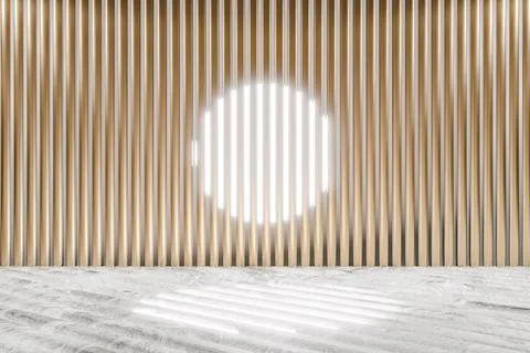 3D render of bright sun shining through golden wall paneling Stock Photos