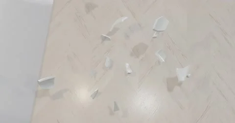 3d render of a broken cup in to small fragments, breaking animation in slow Video stock 221217456