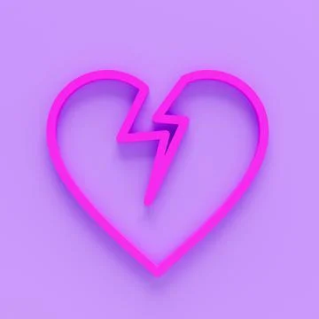 3d render of Broken heart icon. Divorce sign. End of love symbol. Linear outl Stock Illustration