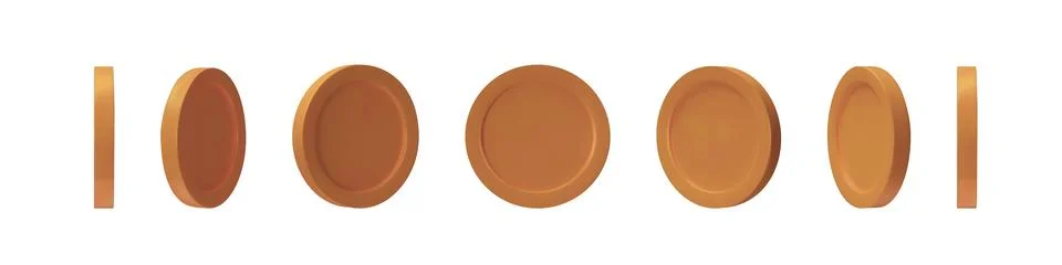 3D Render Bronze Coins in different view Stock Illustration