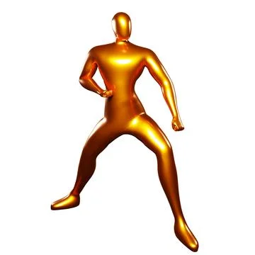3D Render Bronze Stickman Karate Pose in Stance with Arms Straight Close to.. Stock Illustration