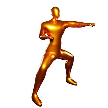 3D Render of Bronze Stickman Karate Pose with Left Hand Punching - Visual P.. Stock Illustration